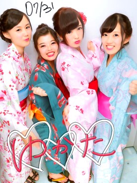 「アイテム（浴衣、グリーン系）」を使った、めいさん（レディース・148cm）の夏コーディネート