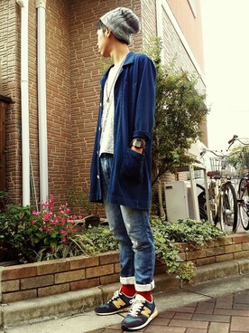 「アイテム（ブレスレット、ブルー系）」を使った、taichiさん（メンズ・173cm）の秋コーディネート