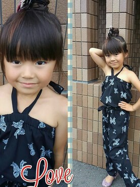 「How to Kiss a Frog（ハウトゥキスアフロッグ）のアイテム」を使った、Eku さん（キッズ・100cm）の秋コーディネート