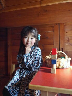 「How to Kiss a Frog（ハウトゥキスアフロッグ）のアイテム」を使った、Eku さん（キッズ・100cm）の冬コーディネート