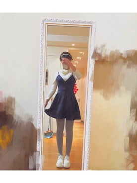 「SNIDEL（スナイデル）のアイテム（ワンピース/ドレス、ブルー系）」を使った、🐑さん（レディース・164cm）の冬コーディネート