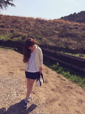 「BED&BREAKFAST（ベットアンドブレックファスト）のテクノラマTシャツ（Tシャツ/カットソー、ブルー系）」を使った、tsukasaさん（レディース・150cm）の春コーディネート