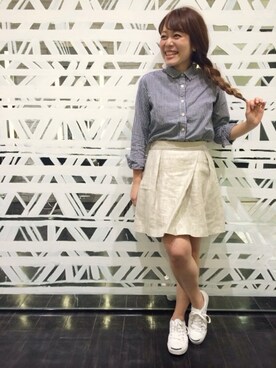 「アイテム（シャツ/ブラウス、ブルー系）」を使った、tsukasaさん（レディース・150cm）の春コーディネート