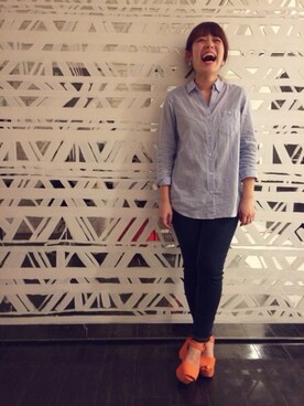 「アイテム（シャツ/ブラウス、ブルー系）」を使った、tsukasaさん（レディース・150cm）の春コーディネート