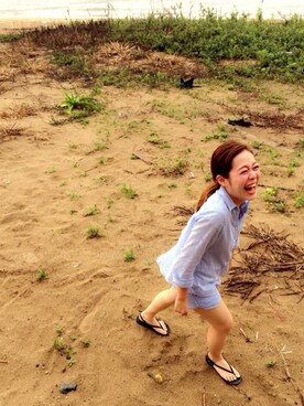 「BED&BREAKFAST（ベットアンドブレックファスト）のアイテム（シャツ/ブラウス、ブルー系）」を使った、tsukasaさん（レディース・150cm）の夏コーディネート