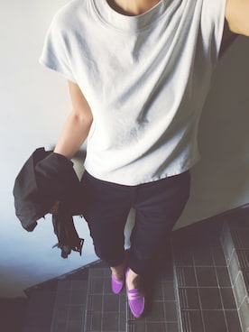 「スラックスパンツ」｜「アイテム（ライダースジャケット）」を使った、GoMaさん（レディース・163cm）の秋コーディネート