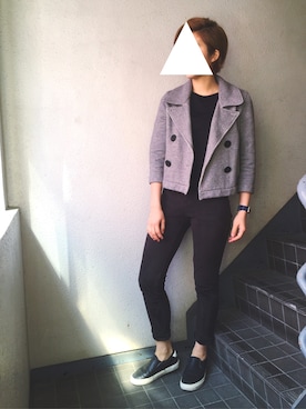 「スリッポン」｜「アイテム（ピーコート）」を使った、GoMaさん（レディース・163cm）の春コーディネート