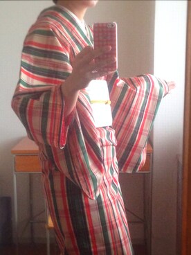 「アイテム（水着/着物・浴衣、レッド系）」を使った、お千代さん（レディース・161cm）の秋コーディネート