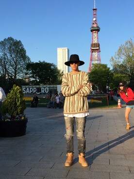 「SENSI STUDIO（センシスタジオ）のアイテム（帽子）」を使った、Ryohei Sasakiさん（メンズ・180cm）の春コーディネート