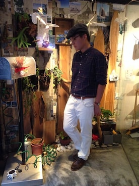 「H&M（エイチ・アンド・エム）のアイテム（キャスケット）」を使った、Jamie Deerさん（メンズ・182cm）の夏コーディネート