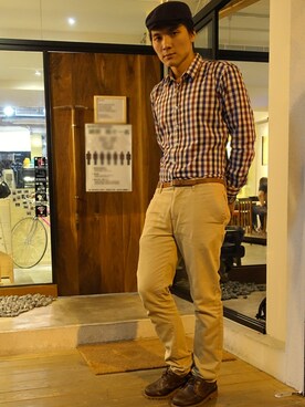 「H&M（エイチ・アンド・エム）のアイテム（キャスケット）」を使った、Jamie Deerさん（メンズ・182cm）の秋コーディネート
