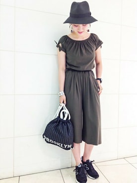 「Khaju（カージュ）のアイテム（つなぎ/オールインワン）」を使った、箕山さん（レディース・164cm）の夏コーディネート