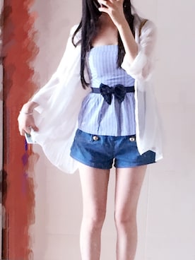 「Abercrombie&Fitch（アバークロンビーアンドフィッチ）のアイテム（チューブトップ）」を使った、酱油2さん（レディース・155cm）の夏コーディネート