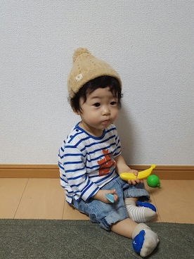 「MIKI HOUSE（ミキハウス）のアイテム（ニットキャップ/ビーニー）」を使った、mii🐥さん（キッズ・70cm）の秋コーディネート
