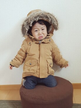 「H&M（エイチ・アンド・エム）のアイテム（モッズコート）」を使った、mii🐥さん（キッズ・70cm）の冬コーディネート