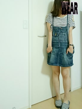 「サロペットスカート」｜「アイテム（その他シューズ）」を使った、pekoさん（レディース・152cm）の夏コーディネート