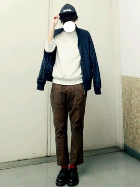 「GU（ジーユー）のアイテム（キャップ）」を使った、reposukeさん（メンズ・173cm）の春コーディネート