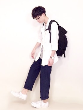「アイテム（テーラードジャケット、ホワイト系）」を使った、tsUyOshIさん（メンズ・182cm）の夏コーディネート