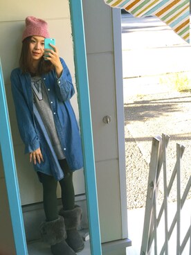 「スウェットワンピース」｜「アイテム（シャツワンピース）」を使った、ペン子さん（レディース・157cm）の冬コーディネート