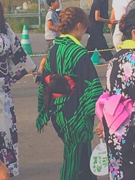 「アイテム（浴衣、グリーン系）」を使った、ミッキー モウスさん（レディース・156cm）の夏コーディネート