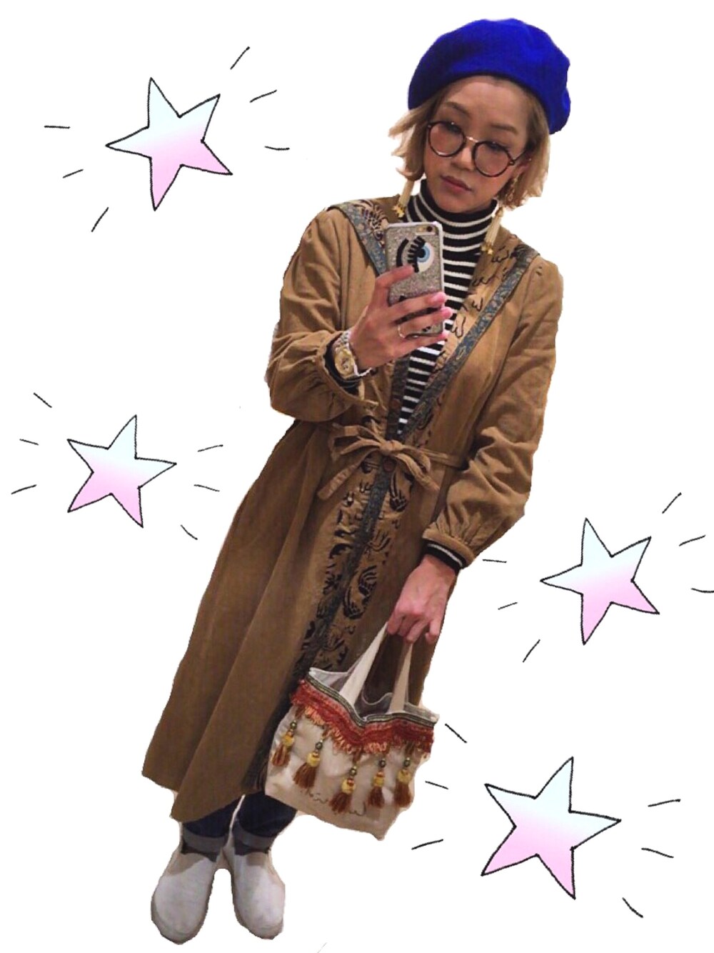 「vintage、ビンテージ、古着屋、古着、古着MIX、used、ガウン、コーデュロイ、ママコーデ、リメイク」｜「VINTAGEのアイテム（その他アウター、ベージュ系）」を使った、srcさん（レディース・157cm）の冬コーディネートの1枚目の写真