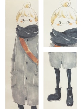 「イラスト」｜「アイテム（ステンカラーコート）」を使った、ukiukiさん（レディース・157cm）の冬コーディネート