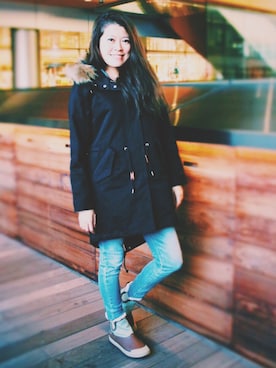 「FRED PERRY（フレッドペリー）のアイテム（モッズコート）」を使った、megumi.Tさん（レディース・166cm）の冬コーディネート