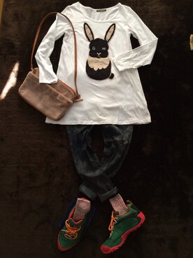 「MERRELL（メレル）のカメレオン（スニーカー、グリーン系）」を使った、moqueさん（レディース・161cm）の春コーディネート