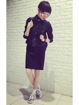 「HYKE」｜「アイテム（デニムジャケット）」を使った、m。さん（レディース・162cm）の秋コーディネート