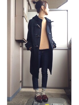 「HYKE」｜「アイテム（ダッフルコート）」を使った、m。さん（レディース・162cm）の冬コーディネート