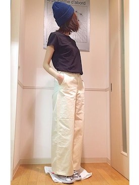 「HYKE」｜「アイテム（ニットキャップ/ビーニー）」を使った、m。さん（レディース・162cm）の春コーディネート