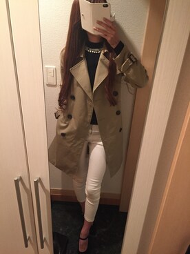 「one way（ワンウェイ）のアイテム（トレンチコート）」を使った、Nishiyamanさん（レディース・160cm）の秋コーディネート