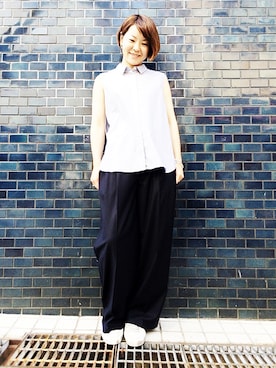 「DUL DE VERRE（ダルデベール）のワイドパンツ（スラックス）」を使った、Aiaiさん（レディース・154cm）の春コーディネート