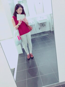 「GU（ジーユー）のアイテム（パンツ、ホワイト系）」を使った、aさん（レディース・152cm）の秋コーディネート