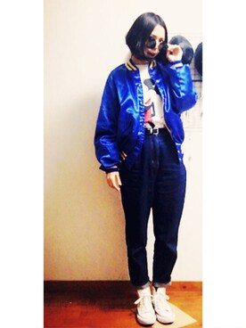 「80s」｜「アイテム（ブルゾン）」を使った、ハルさん（レディース・155cm）の冬コーディネート