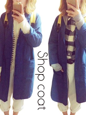 「niko and...（ニコアンド）の【niko and...】Cネップヘリンボンワークコート（その他アウター、ブルー系）」を使った、はしゅさん（キッズ・70cm）の秋コーディネート