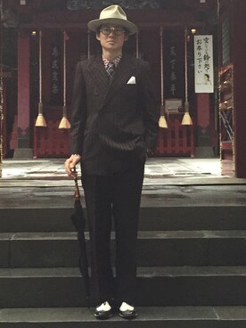 「70's Vintageのアイテム（セットアップ、ブラウン系）」を使った、Tsuyoshi Kuraharaさん（メンズ・180cm）の冬コーディネート