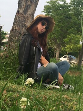 「LIFE's（ライフズ）のアイテム（帽子）」を使った、mayageさん（レディース・162cm）の夏コーディネート