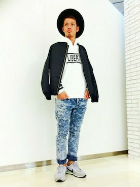 「ツバ広ハット」｜「アイテム（MA-1）」を使った、ryoumaさん（メンズ・170cm）の秋コーディネート