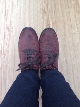 「アイテム（ブーティ、レッド系）」を使った、槑啊槑さん（レディース・160cm）の春コーディネート