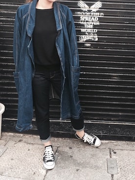 「MOUSSY（マウジー）のアイテム（ニット/セーター、ブラック系）」を使った、ARIKAさん（レディース・161cm）の春コーディネート