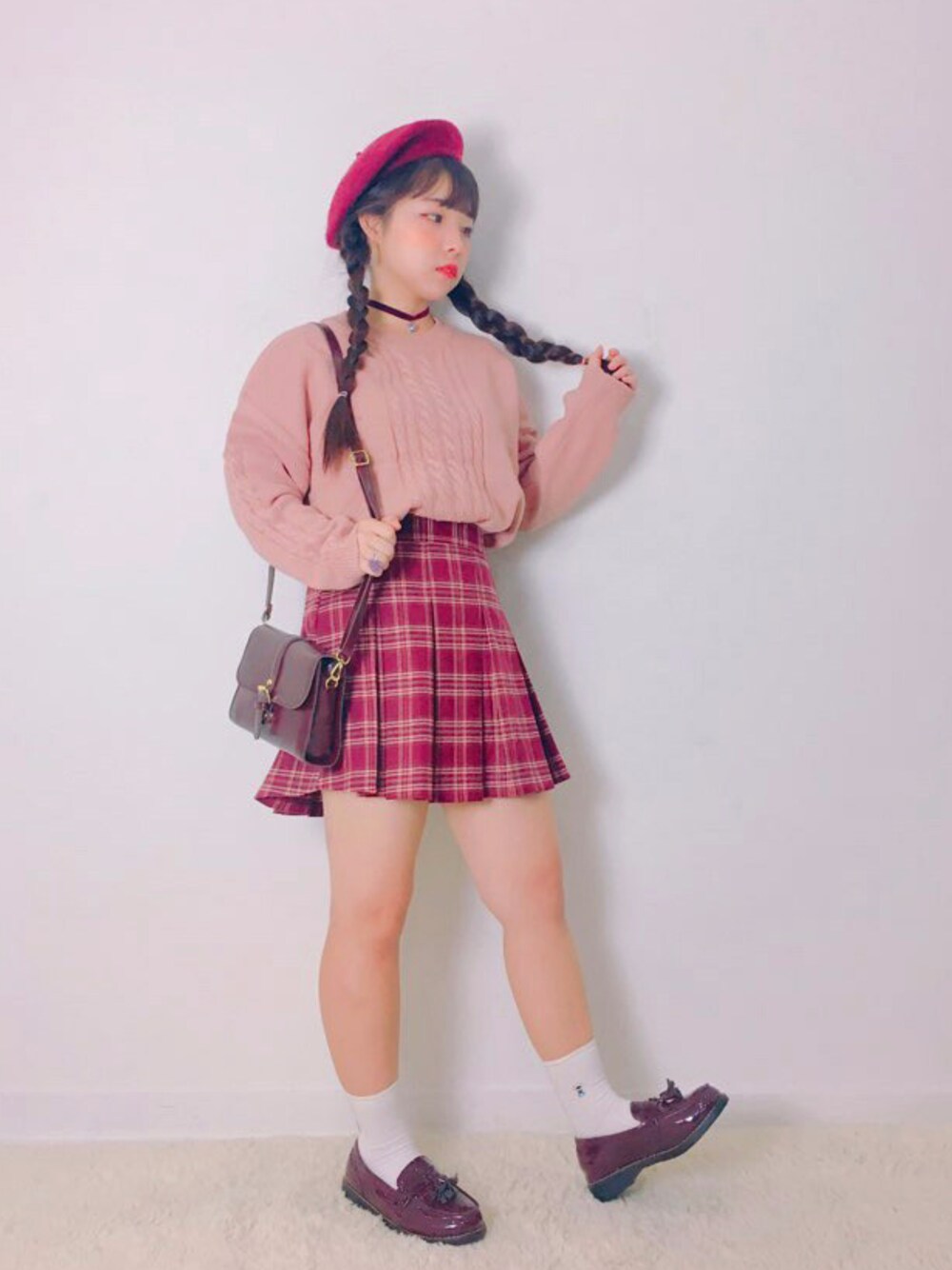 「スカート、 スカート、 カジュアル、 シンプル、 ラフ、韓国ファッション、 ラクチンコーデ、 オールドミッキー、oldmickey」｜「OLDMICKEY のチェック柄ボックスプリーツスカート(P000BIRF)（スカート、その他）」を使った、oldmickey_jpさん（レディース・162cm）の秋コーディネートの1枚目の写真