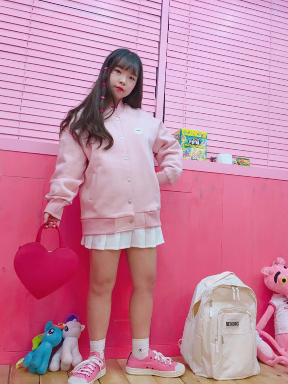 「ジャケット、ピンク、プチプラ、 カジュアル、 シンプル、ラクチンコーデ、韓国ファッション、オールドミッキー、oldmickey」｜「OLDMICKEY の裏起毛ノーカラースナップボタンコットンジャンパー(P000BIYV)（その他アウター、その他）」を使った、oldmickey_jpさん（レディース・162cm）の冬コーディネートの1枚目の写真