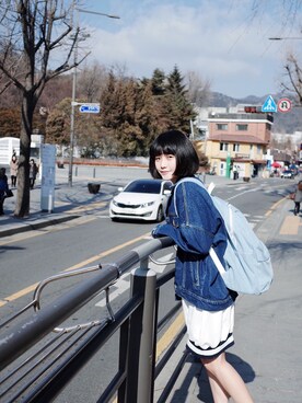「STYLENANDA（スタイルナンダ）のアイテム（デニムジャケット）」を使った、hungさん（レディース・164cm）の冬コーディネート