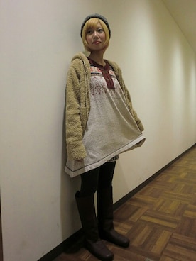 「ニットキャップ」｜「アイテム（チュニック）」を使った、まるやま、まさん（レディース・150cm）の冬コーディネート