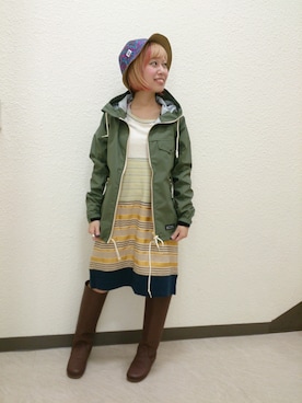 「オリーブ」｜「アイテム（マウンテンパーカー）」を使った、まるやま、まさん（レディース・150cm）の冬コーディネート