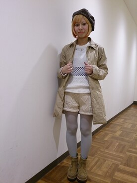「白タイツ」｜「アイテム（ステンカラーコート）」を使った、まるやま、まさん（レディース・150cm）の冬コーディネート