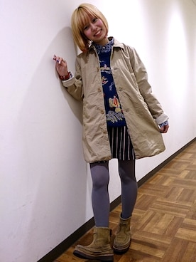 「ペンシルスカート」｜「アイテム（ステンカラーコート）」を使った、まるやま、まさん（レディース・150cm）の春コーディネート