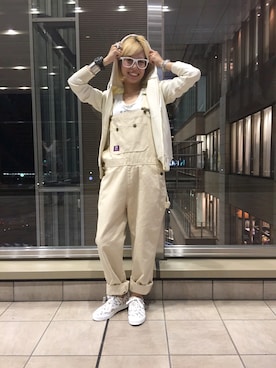「白いスニーカー」｜「アイテム（サロペット/オーバーオール）」を使った、まるやま、まさん（レディース・150cm）の夏コーディネート