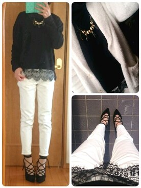 「テーパードデニム」｜うまさんさん（レディース・155cm）の冬コーディネート